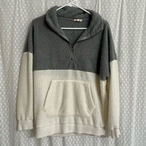 Hippie Rose Two-Tone Gray and Cream Cowl Sweater